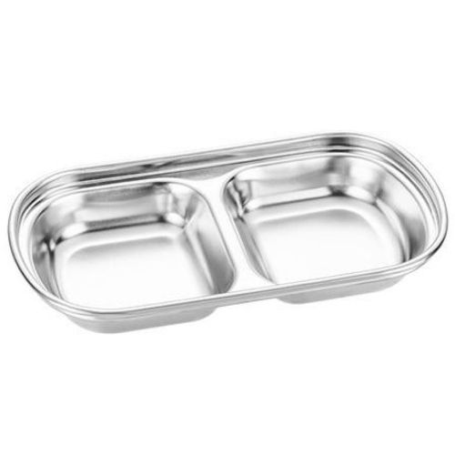2 Compartment Salad Sauce Dish Food Dipping Bowl Seasoning Tray Vinegar Snack Plate- Silver 2 Compartment Salad Sauce Dish Food Dipping Bowl Seasoning Tray Vinegar Snack Plate- Silver