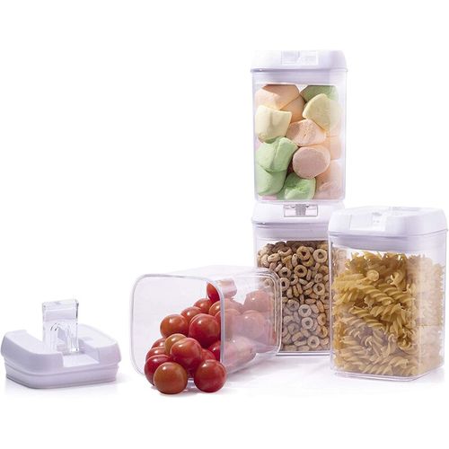 Easy Lock Square Airtight Kitchen Storage Containers 4pc Plastic Canisters With Vacuum Seal Lids- Clear Easy Lock Square Airtight Kitchen Storage Containers 4pc Plastic Canisters With Vacuum Seal Lids- Clear