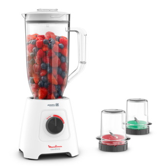 Moulinex Blender Blendforce XL LM458127, 2.8L Jar, 600W 2.8LXXL Jug + 2 Attachments Jars 6-Powelix Blades, Ice Crush Smoothie Blender - White Moulinex Blender Blendforce XL LM458127, 2.8L Jar, 600W 2.8LXXL Jug + 2 Attachments Jars 6-Powelix Blades, Ice Crush Smoothie Blender - White