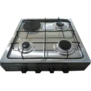 Blueflame Desktop Gas Cooker, 3 Gas + 1 Electric Plate, Auto Ignition, Combo Cooktop - Inox