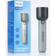 PHILIPS Handheld Torch Light, 2000mAh Rechargeable Torch Light with 2 Modes,400LM & IP44 Waterproof, Portable Flash Light for Home, Camping, Hiking, Emergency(Gray