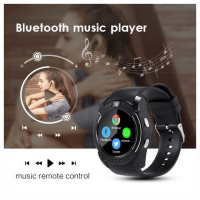 V8 Round Screen Bluetooth Smart Watch With Sim Toolkit - Black