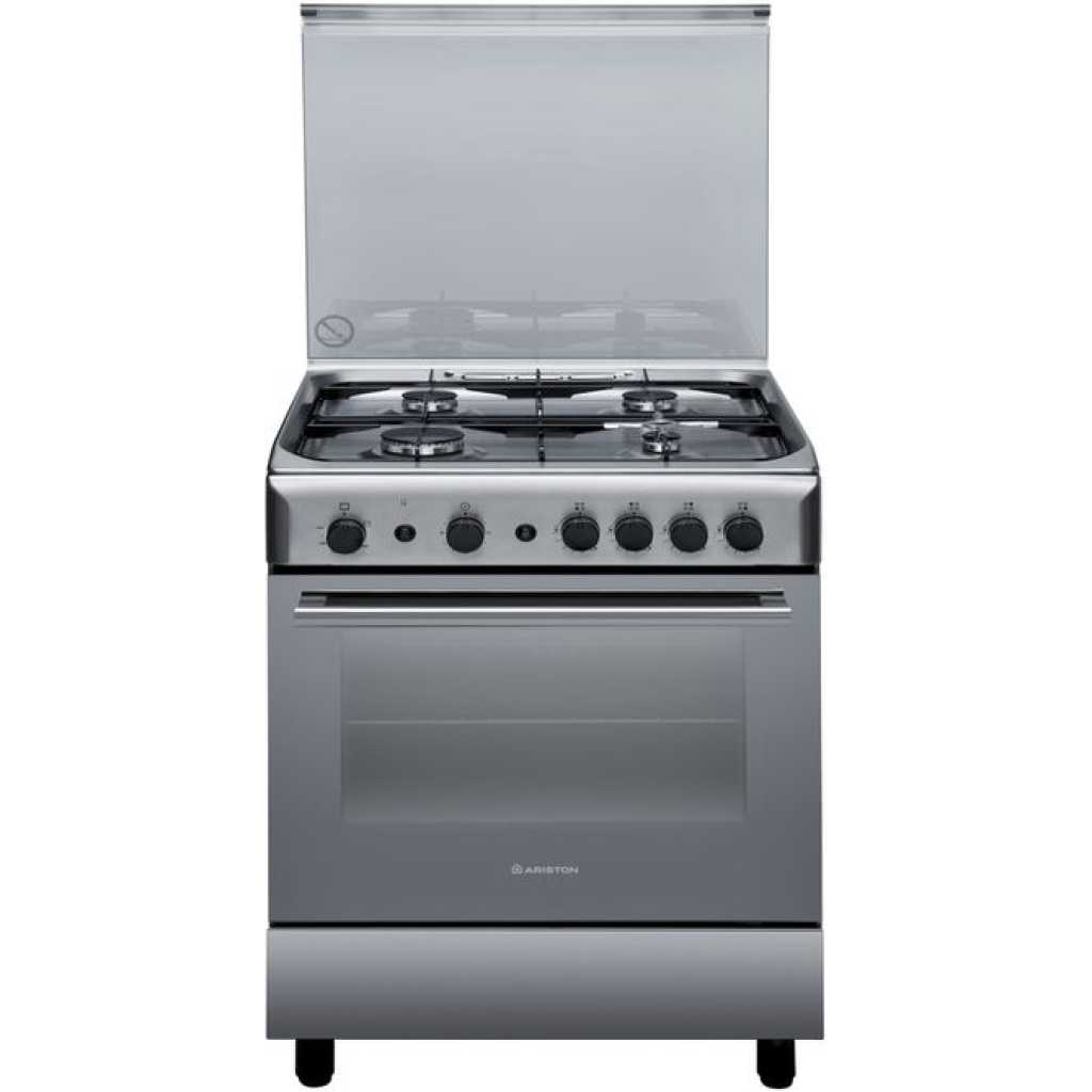 Ariston Gas Cooker A6GG1FX - SS,60 x 60 4 Gas Oven, Grill , Auto IGN & Auto Safety, Rotisserie - Silver - Poland