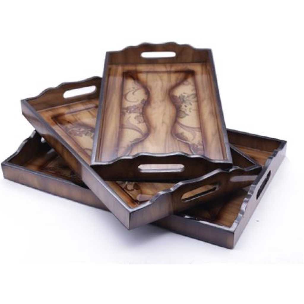 Set Of 3 Wooden Serving Trays - Big