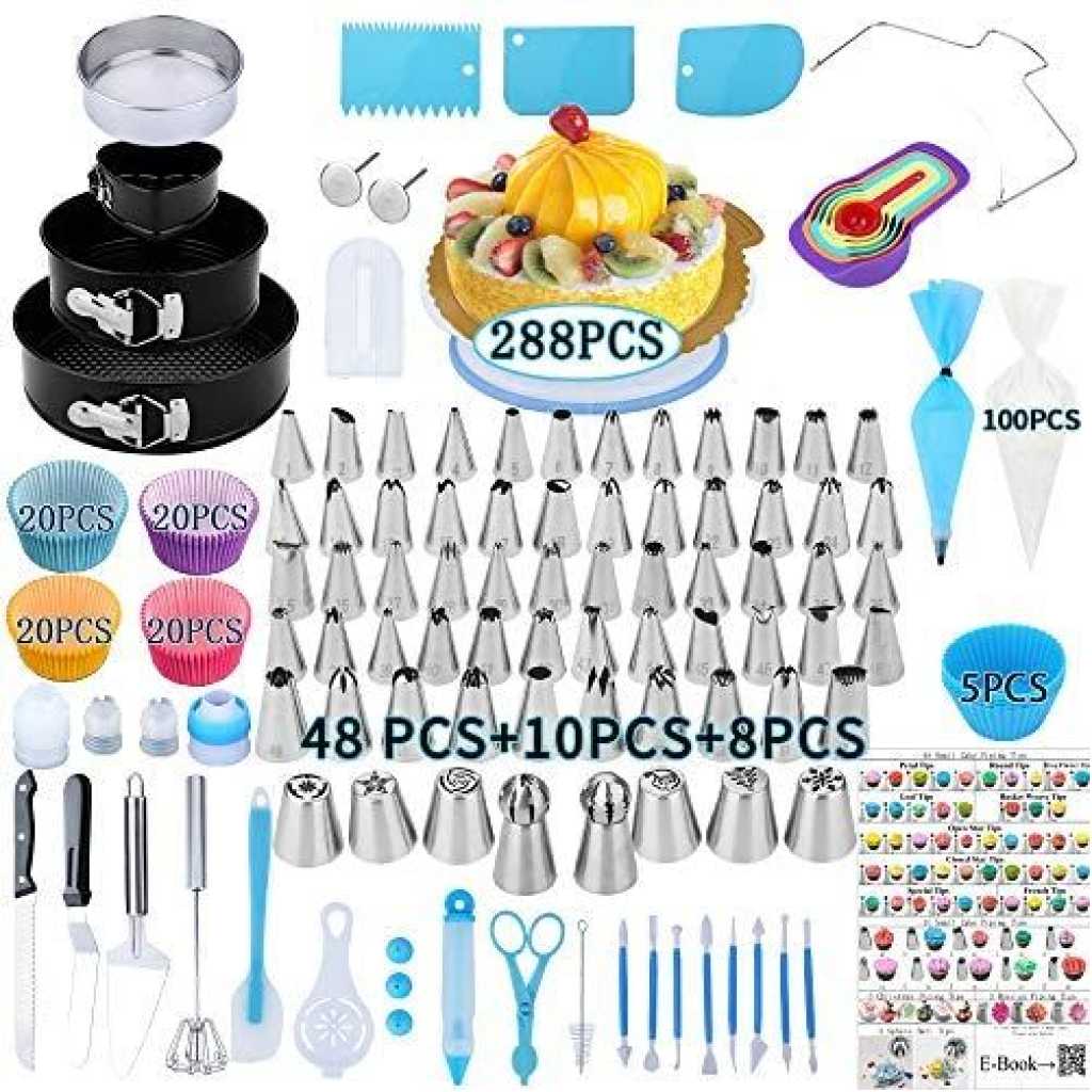 288 Pieces Of Cake Baking, Decorating Kit Set, Blue