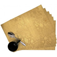 6 Pcs Of Leather Table Mats Without Cup And Spoon-Gold