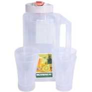 Plastic Water Fridge Bottle with 4 Glass, 1.5L - Orange, White