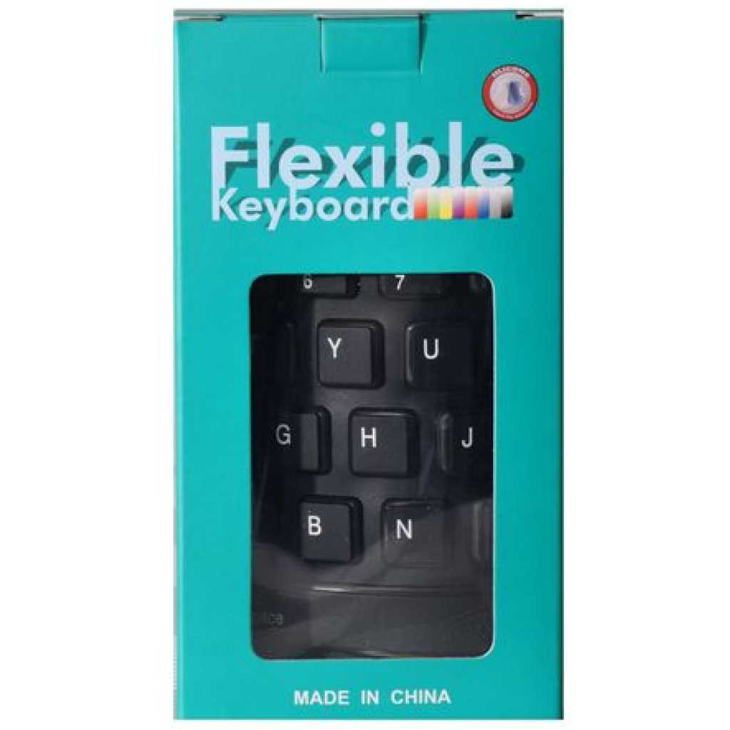 Flexible USB Silicone Gel Full-Sized Keyboard - Black