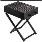 60x30cm Heavy Duty Foldable Bbq Stand With Kabab Smoker Grill Durable Iron Construction Barbecue Charcoal Grill, Folding Tabletop Kabab Smoker For Patio, Garden Outdoor Camping -Black