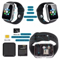 A1 Bluetooth Sport Pedometer With SIM Camera Smart Watch For Android IOS-Black