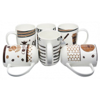 6 Pieces Set Of Multi Design Coffee Tea Cups/Mugs - White