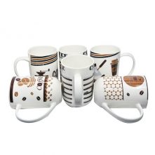 6 Pieces Set Of Multi Design Coffee Tea Cups/Mugs - White