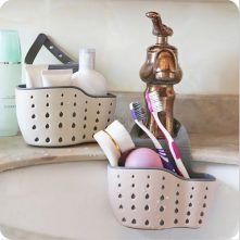Kitchen Sink Hanging Soap Dish,Sponge Drainer Storage Basket Holder,Pink