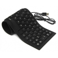 Flexible USB Silicone Gel Full-Sized Keyboard - Black