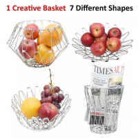 7in1 Adjustable Fruit Basket Multipurpose Storage Organizer, Silver