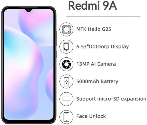 Xiaomi Redmi 9A - Smartphone 32GB, 2GB RAM, Dual Sim, Granite Gray