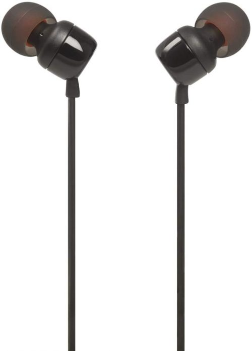 JBL T110 Headsets, Wired In-Ear Headphones With JBL Pure Bass Sound, Earphones By Herman - Black