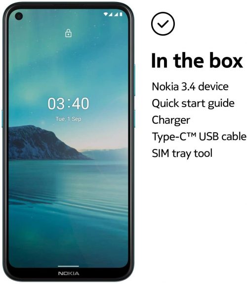 Nokia 3.4 6.39 Inch Android Smartphone with 4GB RAM and 64GB Storage (Dual SIM) - Fjord