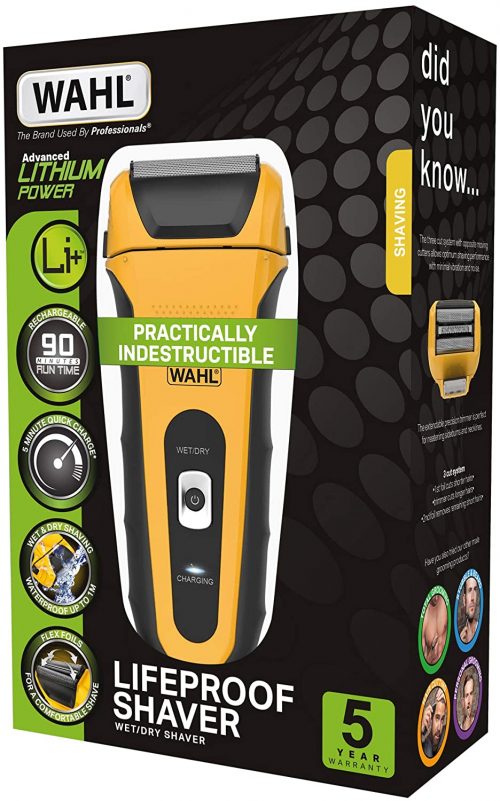 WAHL Electric Razor/Shaver Lifeproof Foil Shaver, Anti-Shock Case, Bright Yellow, Fully Washable Electric Shavers Men, Use in the Shower and Easy Cleaning, Ergonomic Rubber Grips