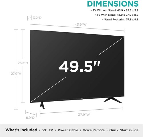 Hisense 50 - Inch 4K UHD Smart TV – VIDAA Smart TV, Bluetooth, Any View Cast (Frameless)