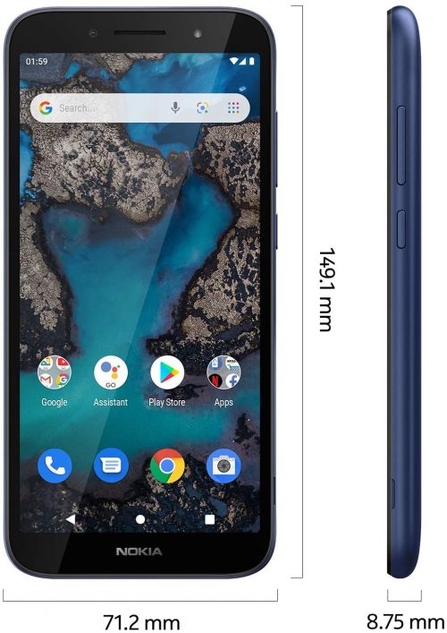 Nokia C1 Plus Smartphone with a 5.45” HD+ Screen, Powerful Front Flash, face Unlock, All-Day Battery, Android 10 (Go Edition) and 4G in Blue