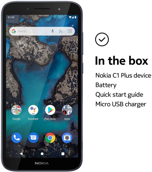 Nokia C1 Plus Smartphone with a 5.45” HD+ Screen, Powerful Front Flash, face Unlock, All-Day Battery, Android 10 (Go Edition) and 4G in Blue