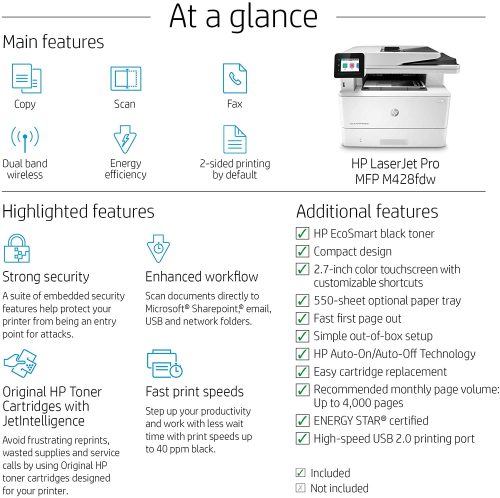 HP LaserJet Pro Multifunction M428fdw Wireless Laser Printer Printers