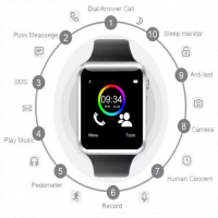 A1 Bluetooth Sport Pedometer With SIM Camera Smart Watch For Android IOS-Black