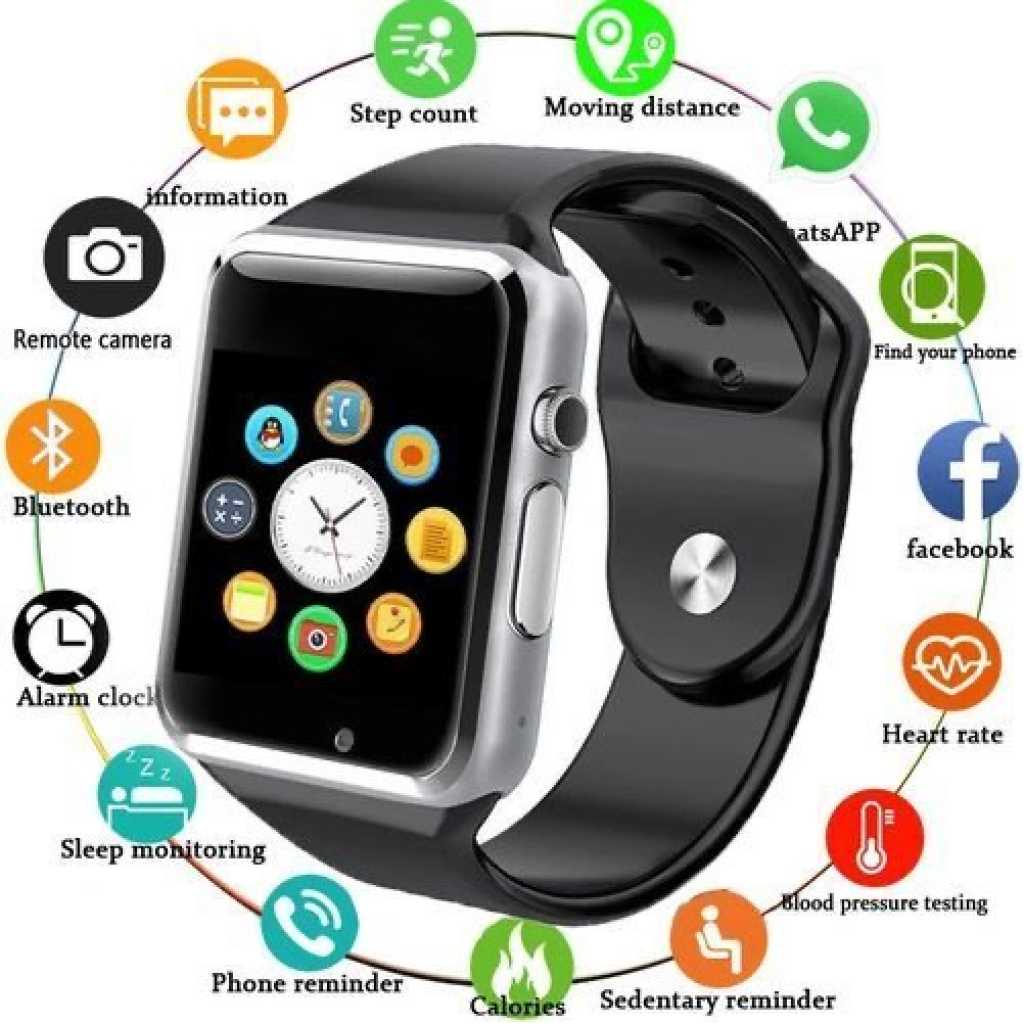 A1 Bluetooth Sport Pedometer With SIM Camera Smart Watch For Android IOS-Black