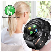 V8 Round Screen Bluetooth Smart Watch With Sim Toolkit - Black