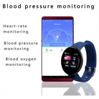 Water Proof Smart Watch D18 Clock Round Heart Rate Measure For Men & Women-Blue