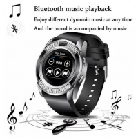 V8 Round Screen Bluetooth Smart Watch With Sim Toolkit - Black