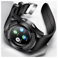 V8 Round Screen Bluetooth Smart Watch With Sim Toolkit - Black