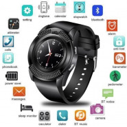 V8 Round Screen Bluetooth Smart Watch With Sim Toolkit – Black Smart Watches