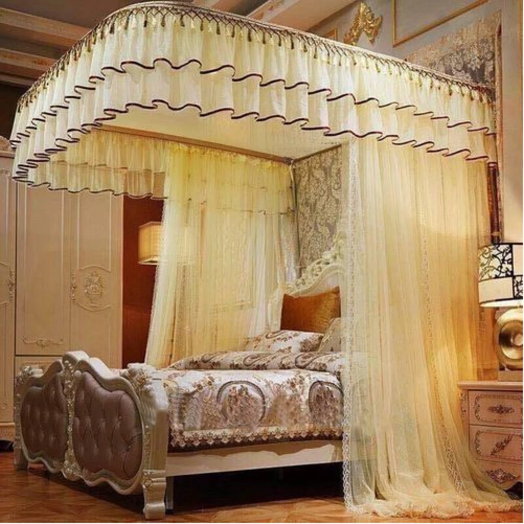 Two Stand Rail Mosquito Net - Cream top design may vary