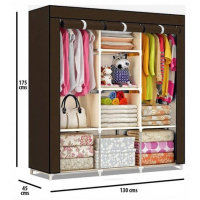 3 Column Cloth & Frame Portable Wardrobe - Brown