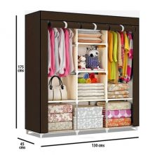 3 Column Cloth & Frame Portable Wardrobe - Brown