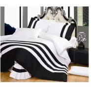 Striped Duvet Cover Set - Black, cream