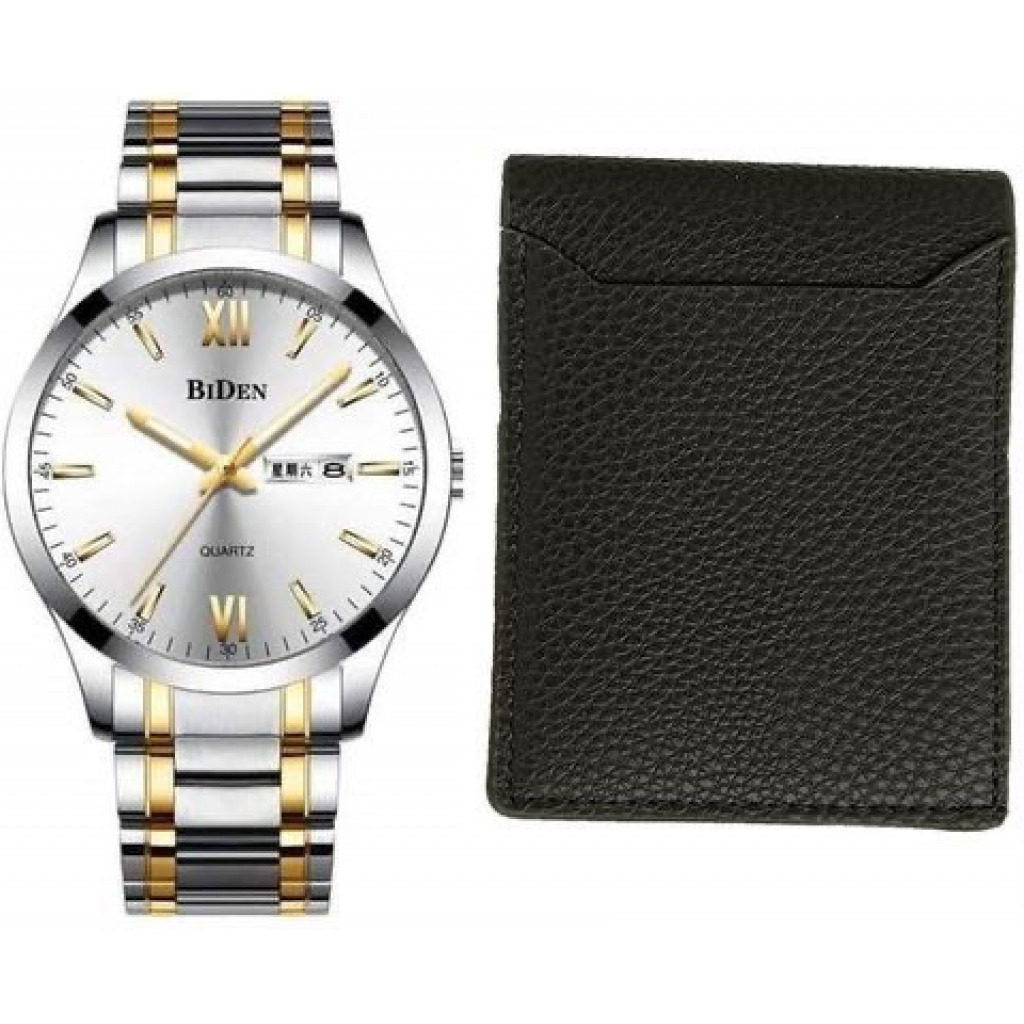 Biden 2 Pack Of Mens Watch with Wallet - Silver, Black