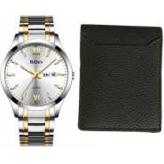 Biden 2 Pack Of Mens Watch with Wallet - Silver, Black