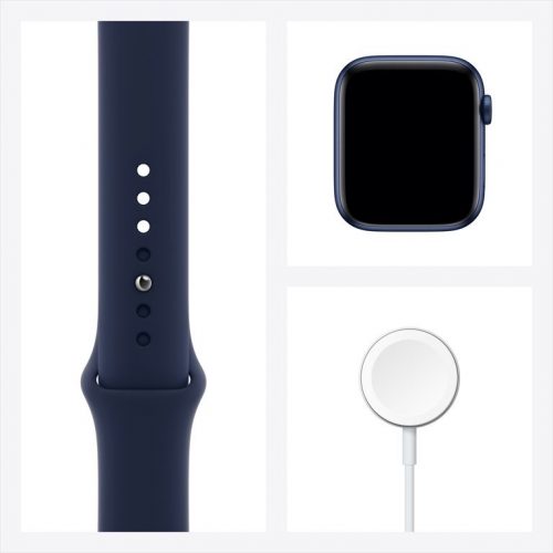 Apple Watch Series 6 GPS, 44mm Blue Aluminum Case with Deep Navy Sport Band - Blue