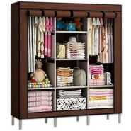 3 Column Cloth & Frame Portable Wardrobe - Brown