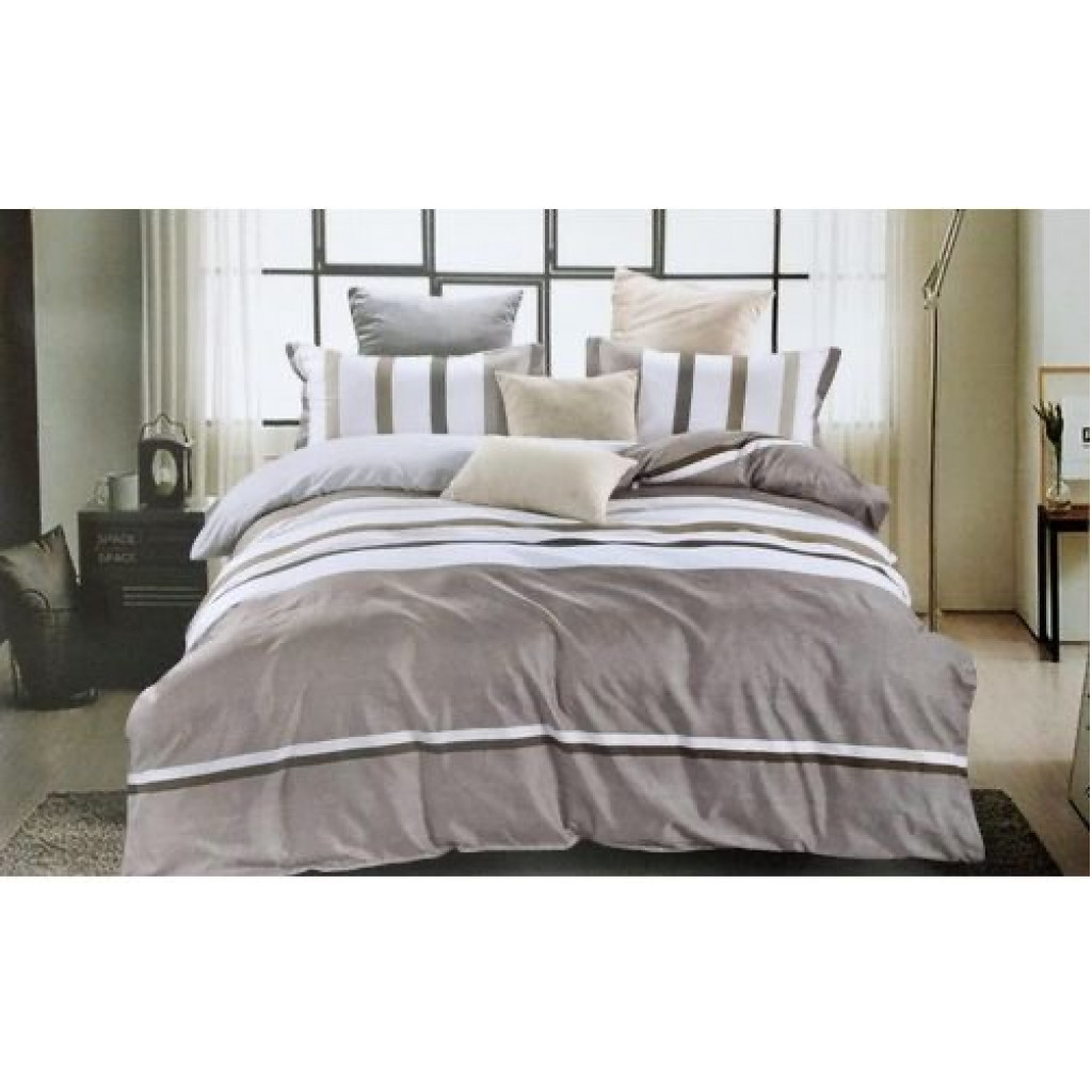 Duvet with 1 Bedsheet and Two Pillow Cases – Stripped Grey