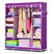 3 Column Cloth & Wooden Frame Portable Wardrobe - Purple