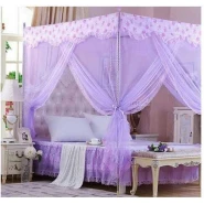 Flat Mosquito Net with 4 Metallic Poles - Purple top design may vary