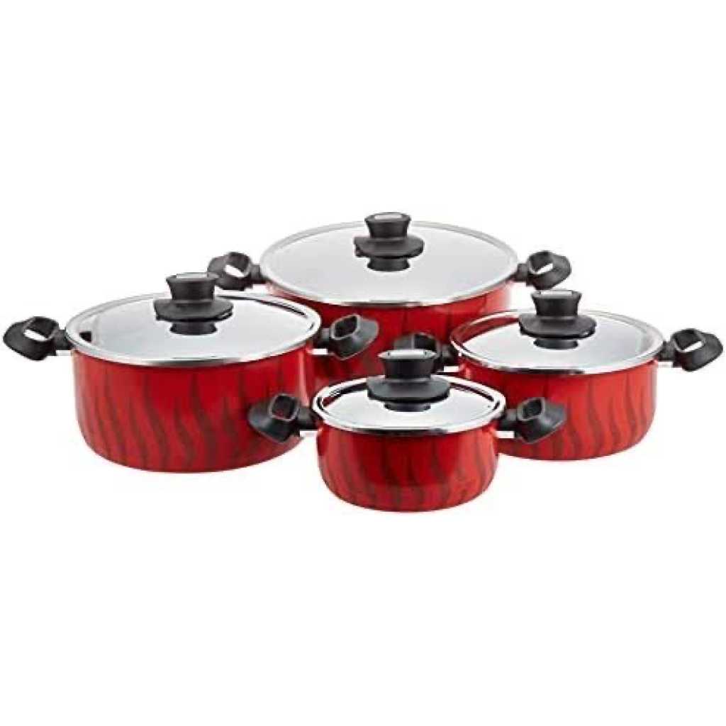 Tefal Tempo Flame Non-Stick 8 Pcs Cooking Set, Red, Aluminium, C5489882