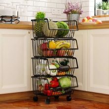 Metallic Pantry Storage Bin Rack Organizer Trolley (4 Baskets)Black.