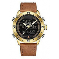 Naviforce Men's Leather Strapped Watch - Brown,Gold