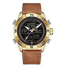 Naviforce Men's Leather Strapped Watch - Brown,Gold