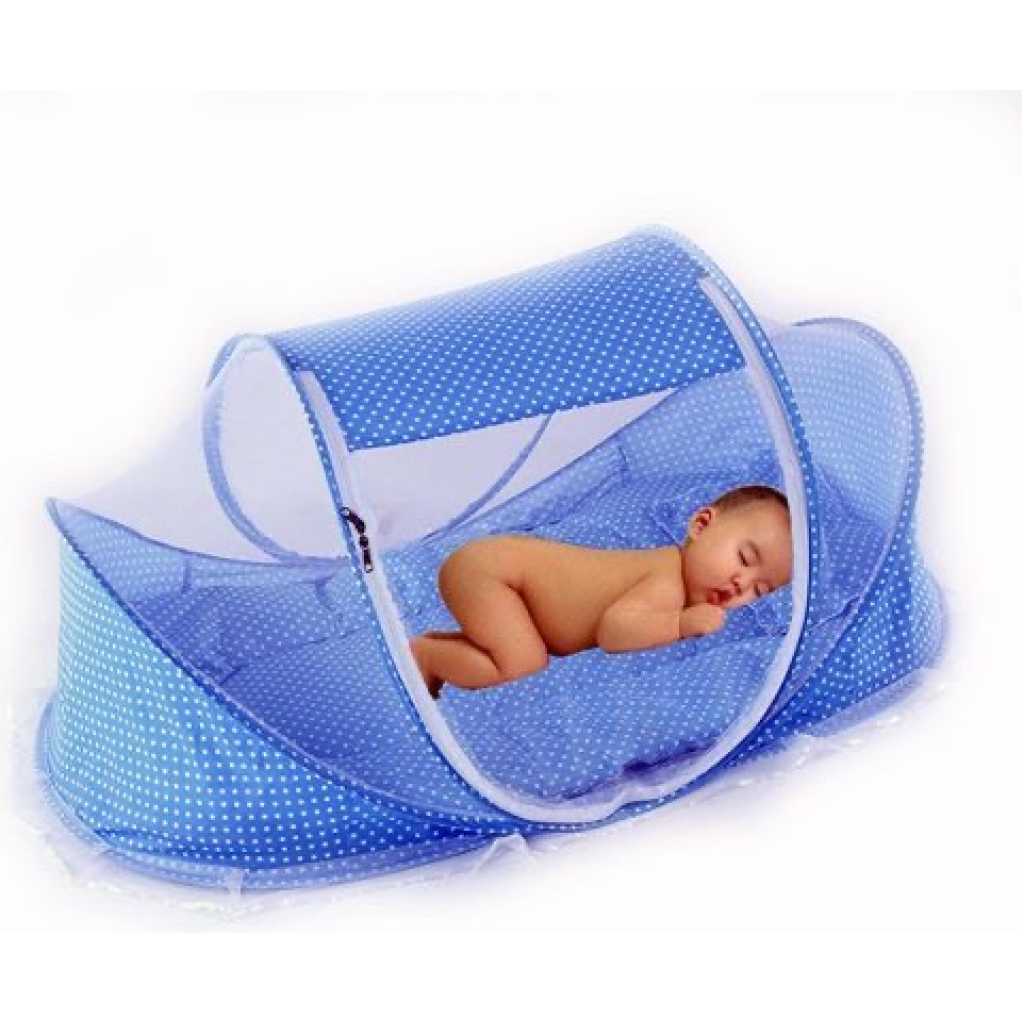 Portable Baby Travel Bed with Mosquito Net - Blue